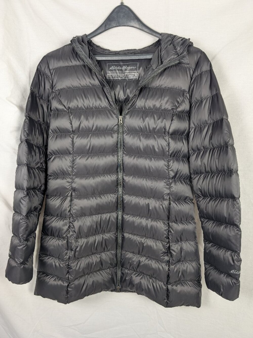 Eddie Bauer EB650 Women's M Black Hooded Down Puffer Coat Packable Gorpcore